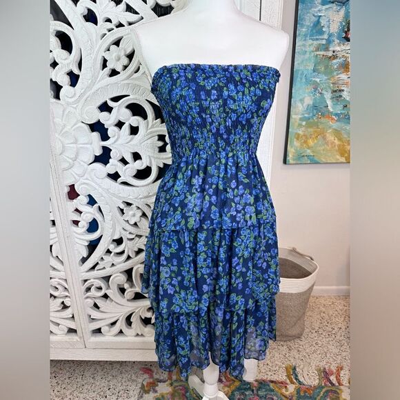 Kooples 100% Silk Strapless tiered Blue Ruffled Dress Size Small - Picture 1 of 7